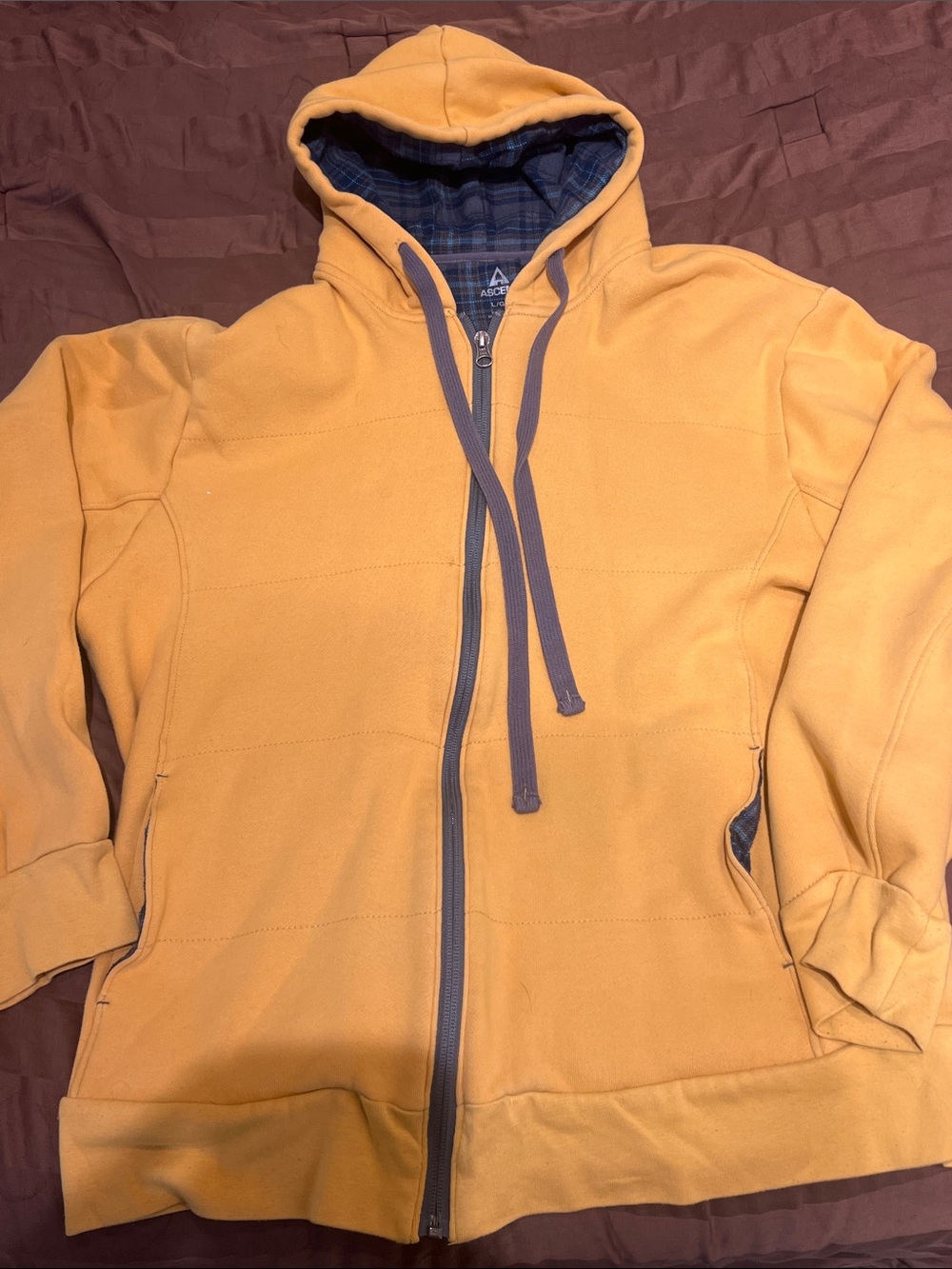 Ascend Men's Mustard Hooded Full-Zip Sweatshirt with Gray Trim